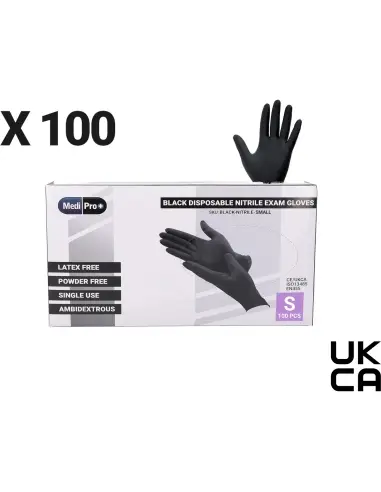 MediPro Black Nitrile Gloves - Box of 100 - Small