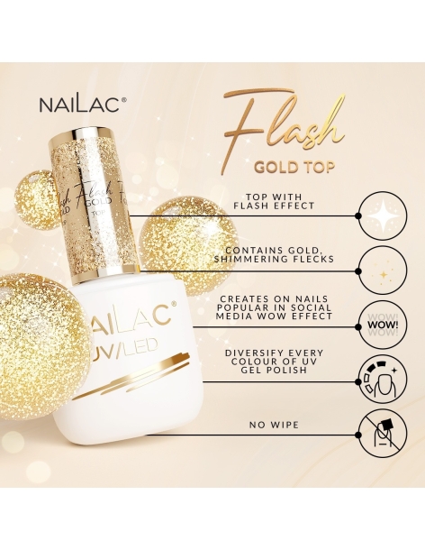 Hybrid top coat Flash Gold Top 7ml NaiLac - Categories- 