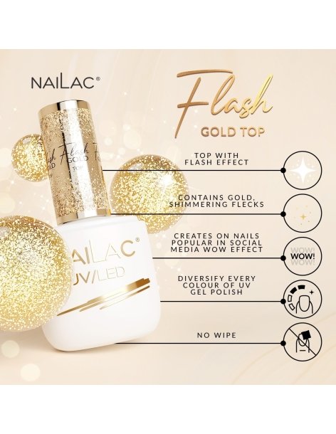 Top hybrydowy Flash Gold Top 7ml NaiLac - Kategorie- 