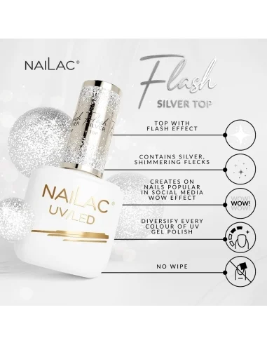Hybrid top coat Flash Silver Top 7ml NaiLac - Categories- 