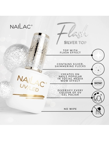 Top hybrydowy Flash Silver Top 7ml NaiLac - Kategorie- 