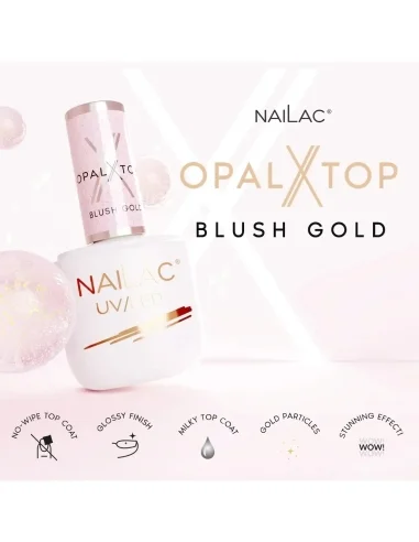 Hybrid top coat OpalX Top Blush Gold NaiLac 7ml - Tops and Bases NaiLac- 