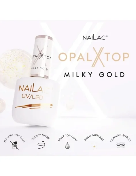 Hybrid top coat OpalX Top Milky Gold NaiLac 7ml - Tops and Bases NaiLac- 