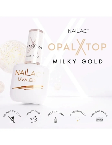 Strat de acoperire hibrid OpalX Top Milky Gold NaiLac 7ml - Blaturi și baze - NaiLac- 