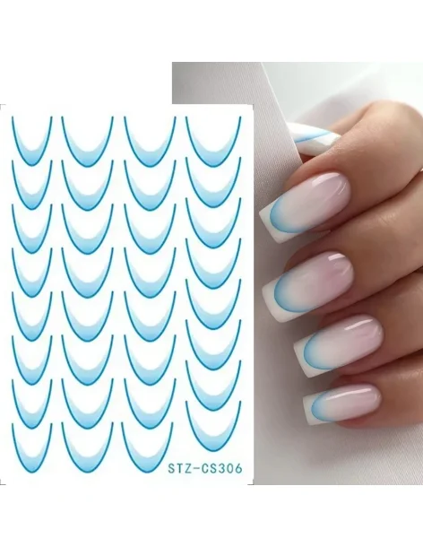 Gradient French Line Nail Stickers - Blue