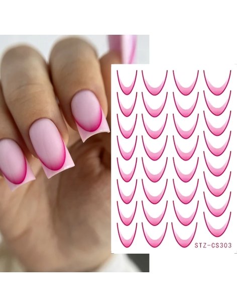 Gradient French Line Nail Stickers - Pink