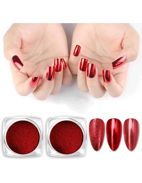 Red Chrome Nails Powder