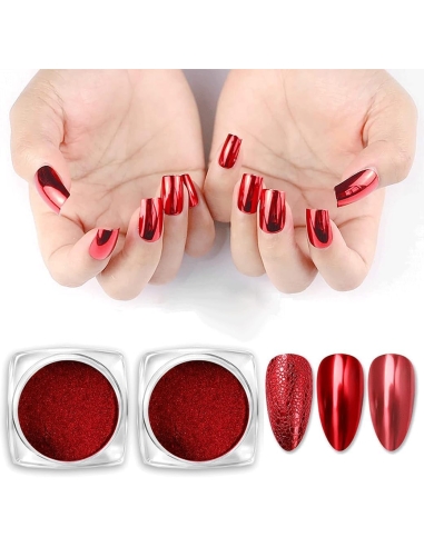 Red Chrome Nails Powder|