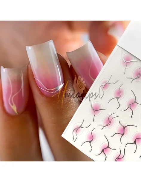 Gradient Pink Nail Stickers with silver lines