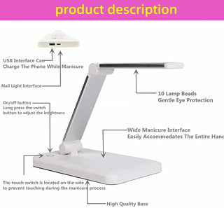 UV LED desk lamp 10W white - rechargeable/ cordless