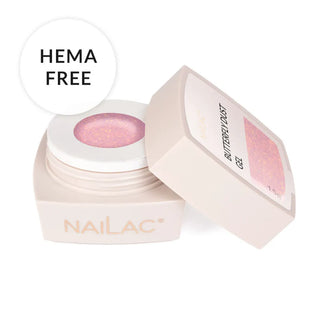 NaiLac Butterfly Dust Flash Builder Gel 15g in a jar with cool pink reflective glitter